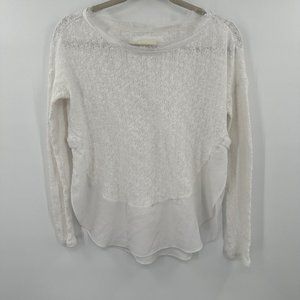 Deletta White Fringe Neck Long Sleeve Knit Blouse Size XS‎
